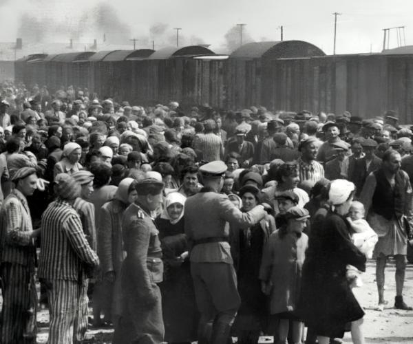 Selection (sorting of prisoners) on the ramp, Auschwitz-Birkenau, 1944