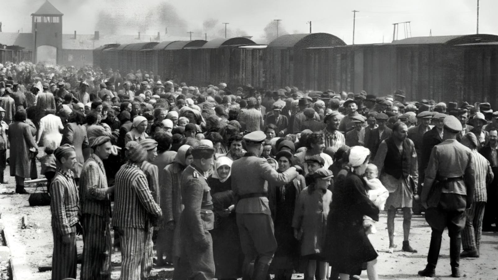 Selection (sorting of prisoners) on the ramp, Auschwitz-Birkenau, 1944