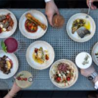 Overhead view of Terrace table with drinks and dishes